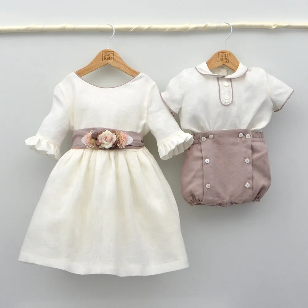 Conjunto bebé lino Isabel con pajarita