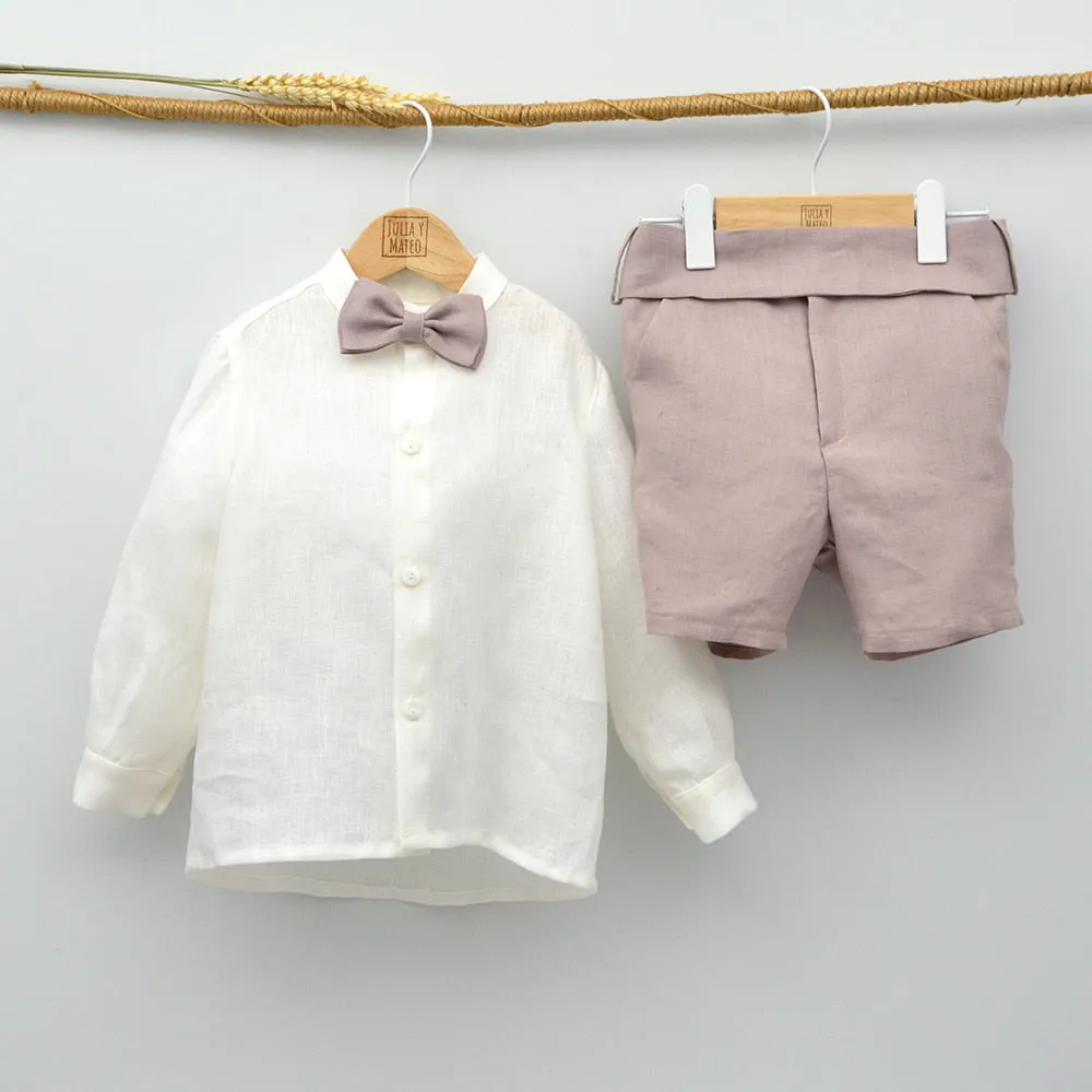 Conjunto lino Isabel con camisa, chaleco, pajarita y pantalón con fajín