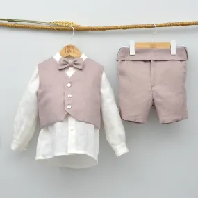 Conjunto lino Isabel con camisa, chaleco, pajarita y pantalón con fajín