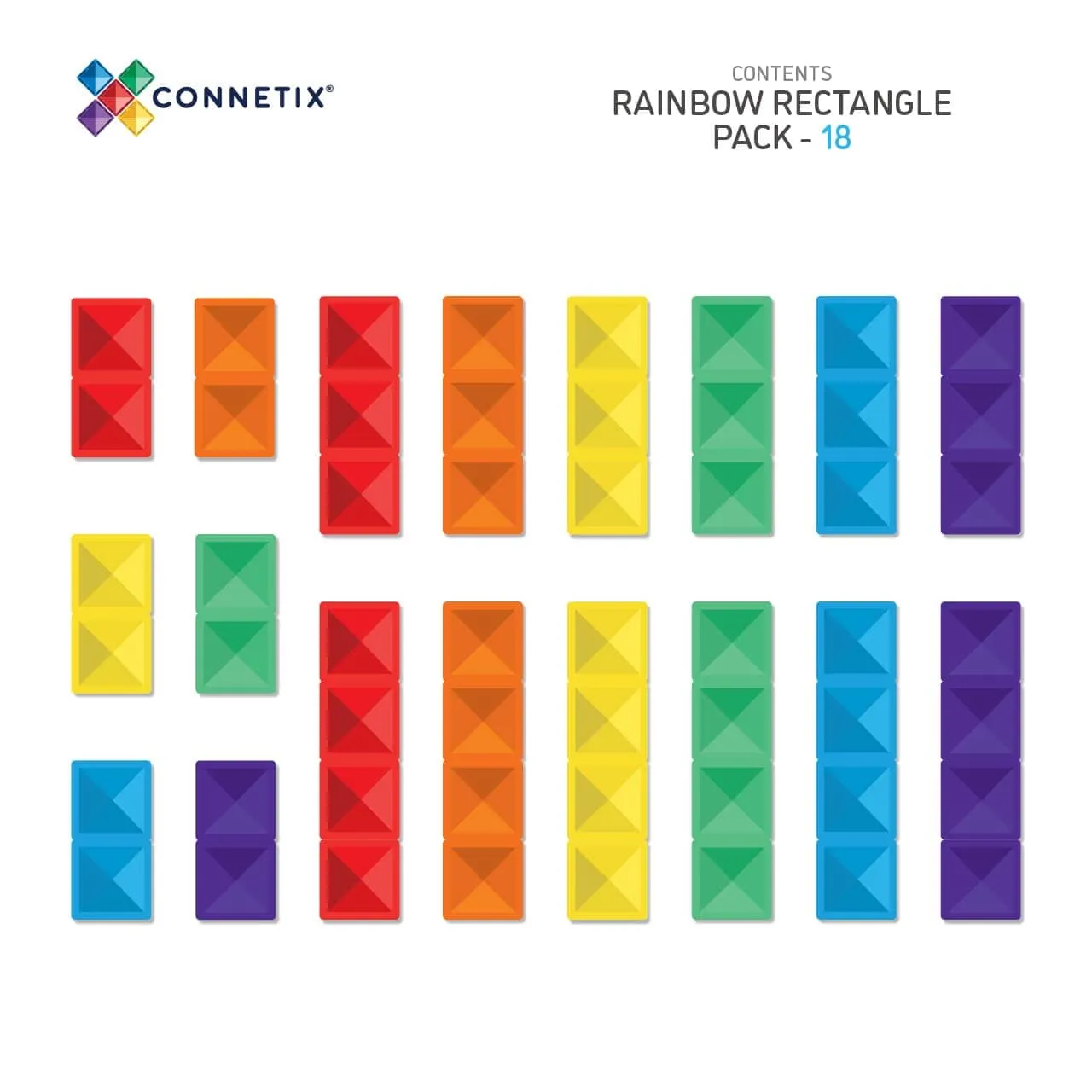 Connetix Tiles - Rectangle Pack 18pc - Rainbow