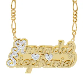 Double Plated Nameplate Necklace Couples with Figaro chain