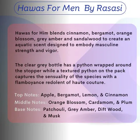 Hawas For Men Eau de Parfum for Men 3.4 oz 100 ml By Rasasi