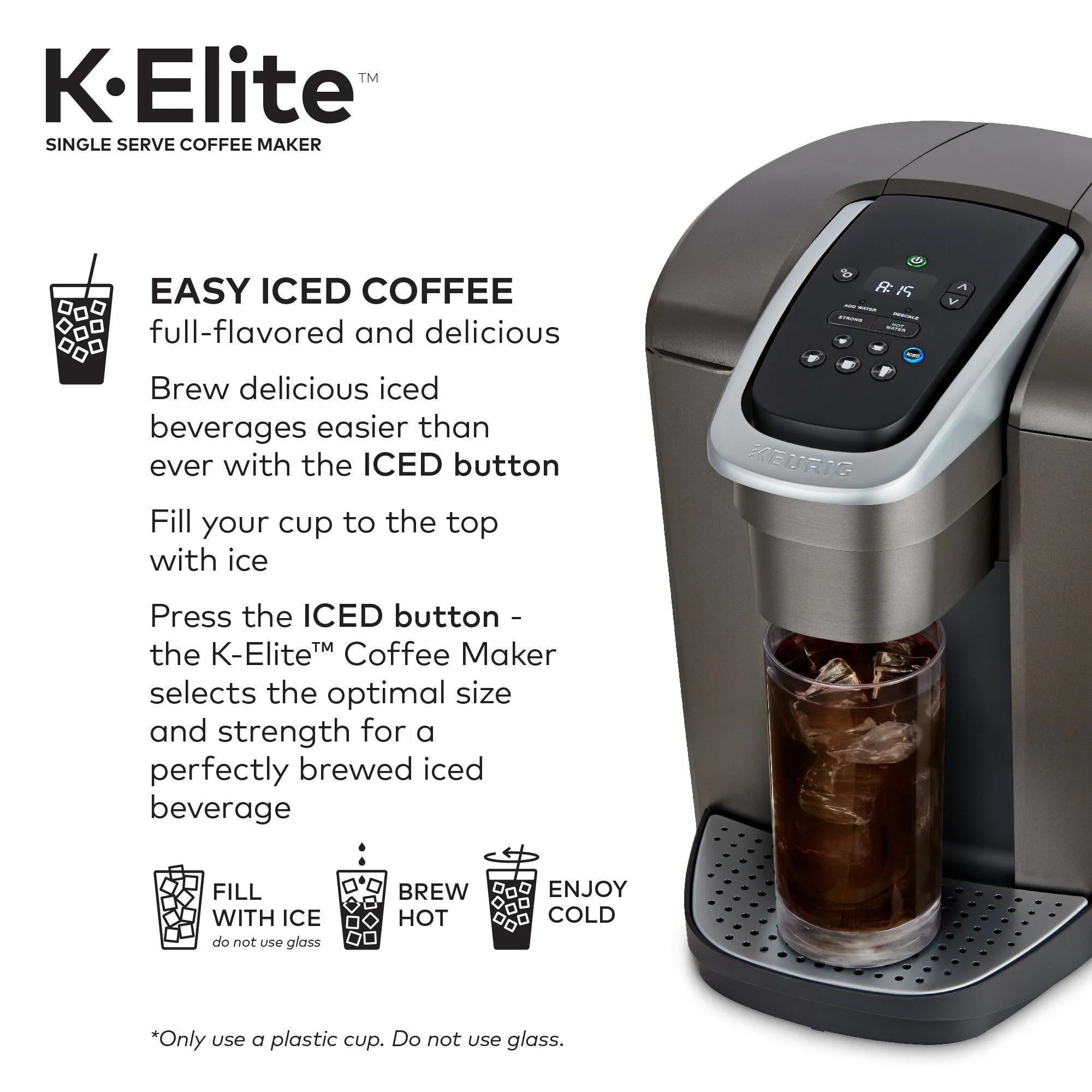 Keurig K-Elite Single Serve K-Cup Pod Coffee Maker, with Strong Temperature Control, Iced Coffee Capability, 12oz Brew Size, Programmable, Brushed Slate