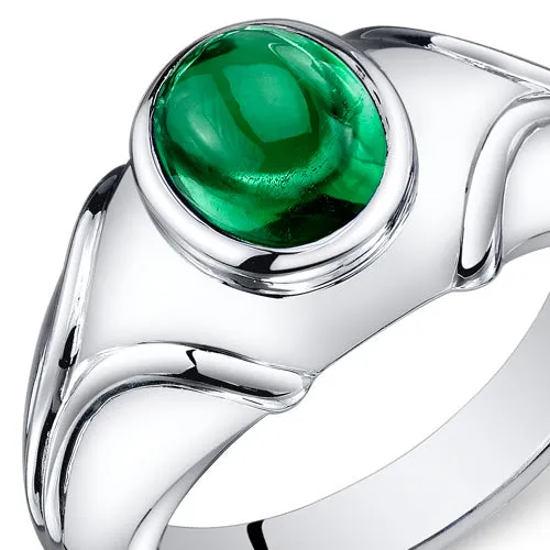 Mens 2.5 cts Emerald Sterling Silver Ring Size 13