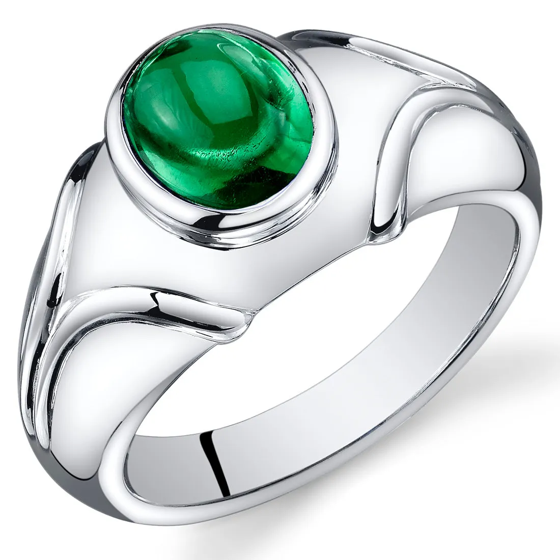 Mens 2.5 cts Emerald Sterling Silver Ring Size 13