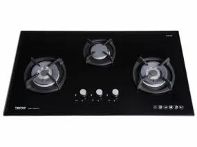 Tecno 3-Burner 90cm Tempered Glass Cooker Hob with Inferno Wok Burner Technology (T3388TGSV), Black