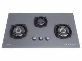 Tecno 3-Burner 90cm Tempered Glass Cooker Hob with Inferno Wok Burner Technology (T3388TGSV), Nardo Grey